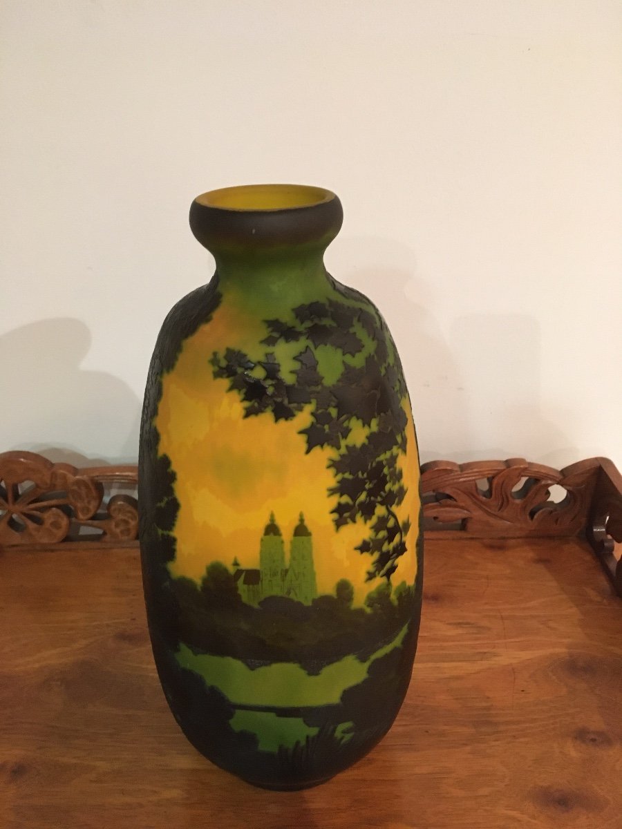 Emile Gallé, Large Art Nouveau Landscape Vase Saint Nicolas De Port-photo-1