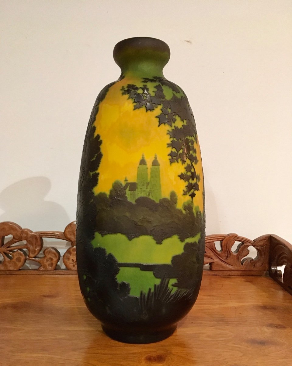 Emile Gallé, Large Art Nouveau Landscape Vase Saint Nicolas De Port