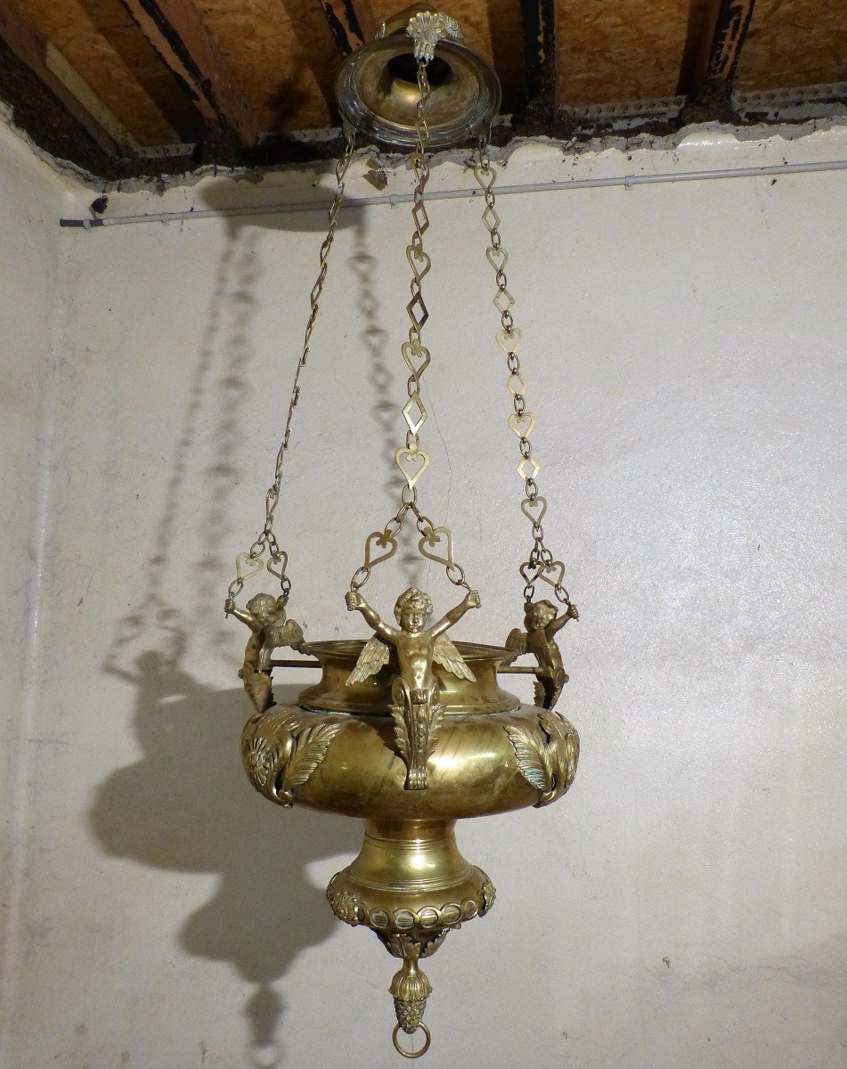Large Church Chandelier With Putti 2 Meters High, Bronze