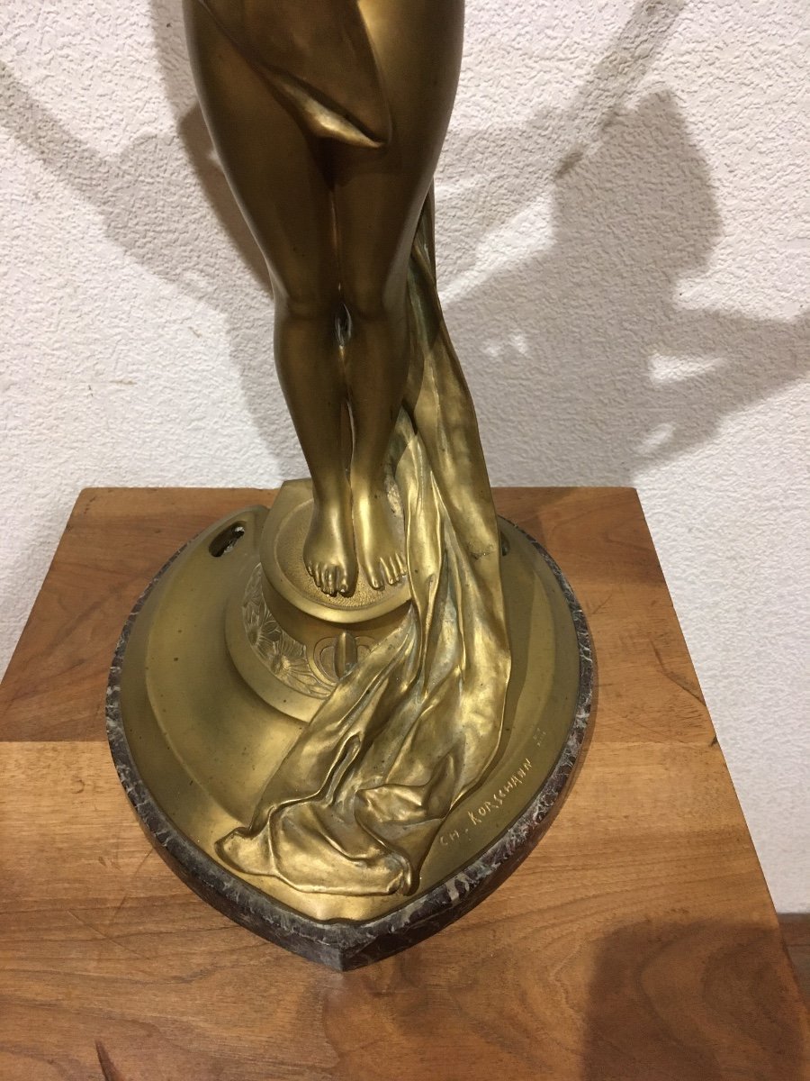 Importante Lampe Art Nouveau En Bronze Doré : Korschann-photo-2