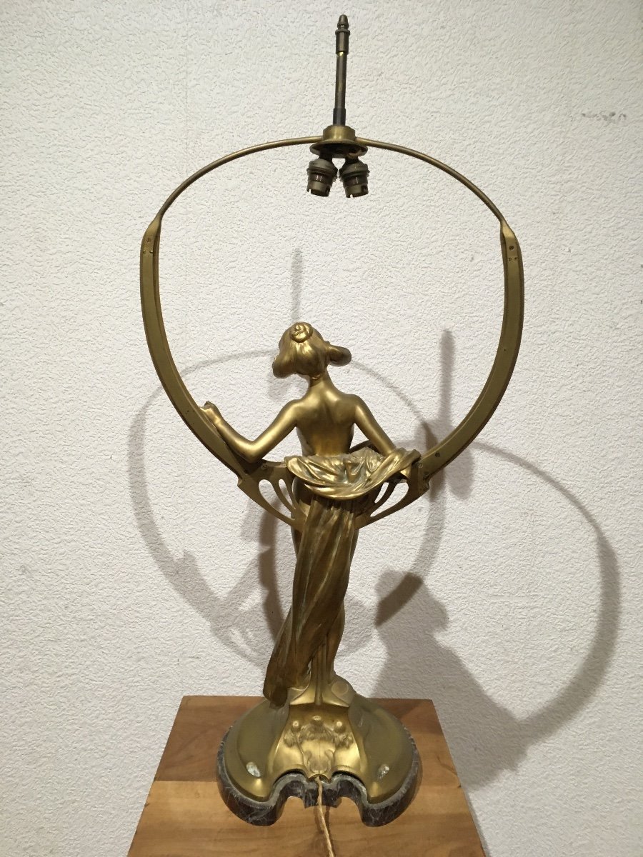 Importante Lampe Art Nouveau En Bronze Doré : Korschann-photo-3