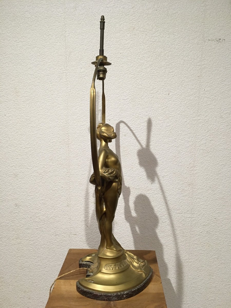 Importante Lampe Art Nouveau En Bronze Doré : Korschann-photo-4