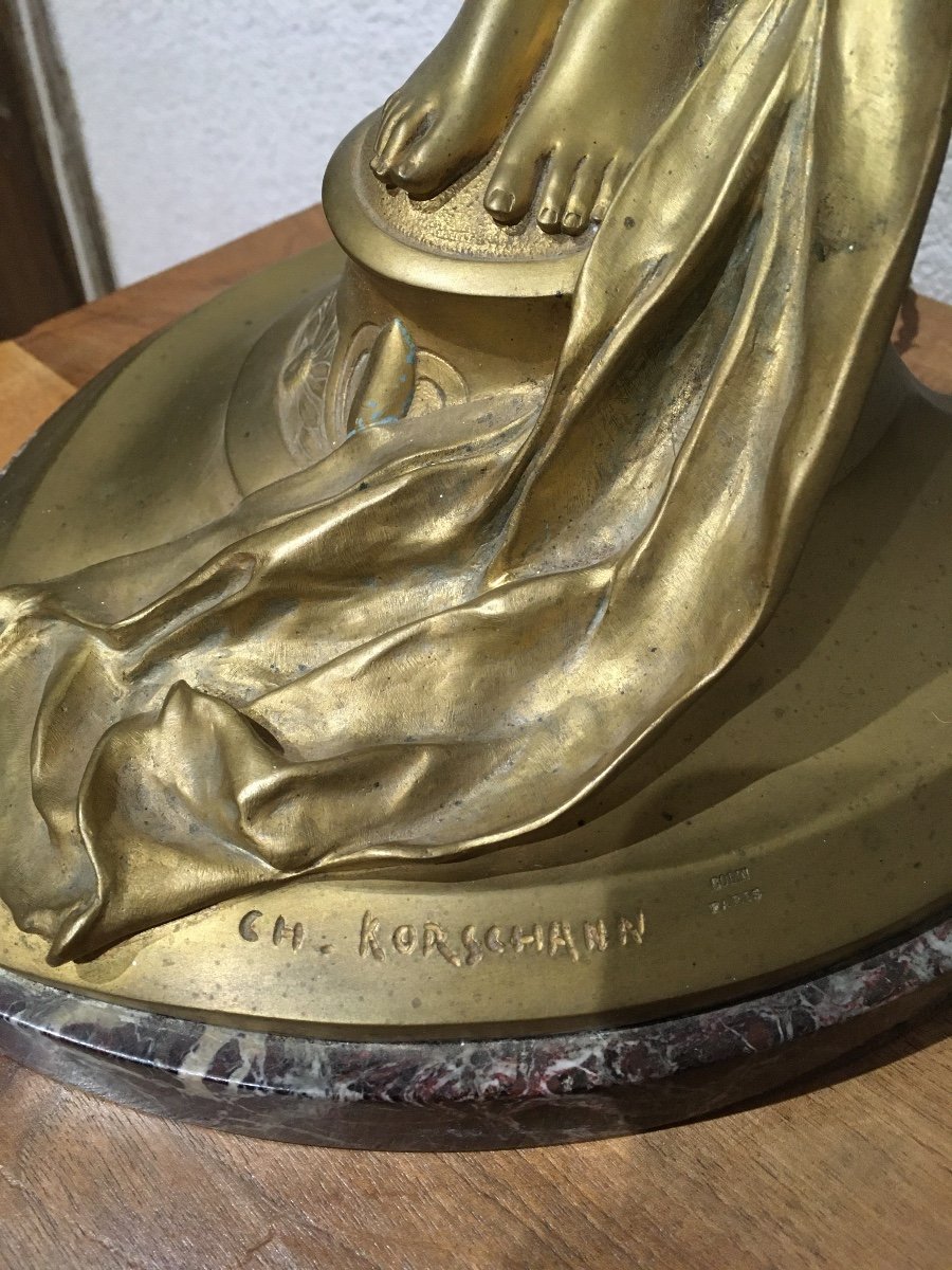 Importante Lampe Art Nouveau En Bronze Doré : Korschann-photo-1