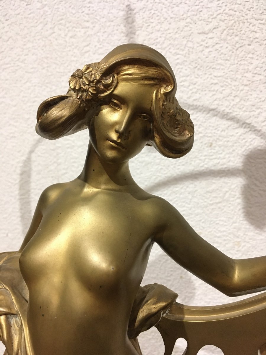 Importante Lampe Art Nouveau En Bronze Doré : Korschann-photo-2