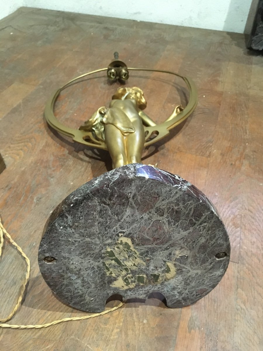 Importante Lampe Art Nouveau En Bronze Doré : Korschann-photo-6