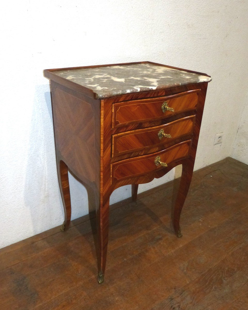 Petite Commode Chiffonnière  Epoque Louis XV En Marqueterie-photo-2