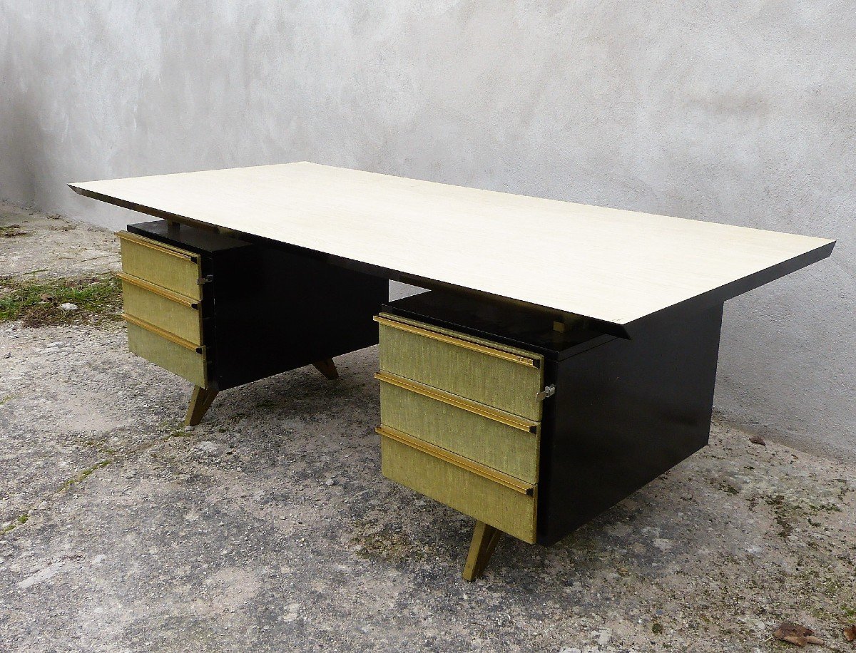 Large Roneo Executive Desk In Metal And Melamine 1950s-photo-3