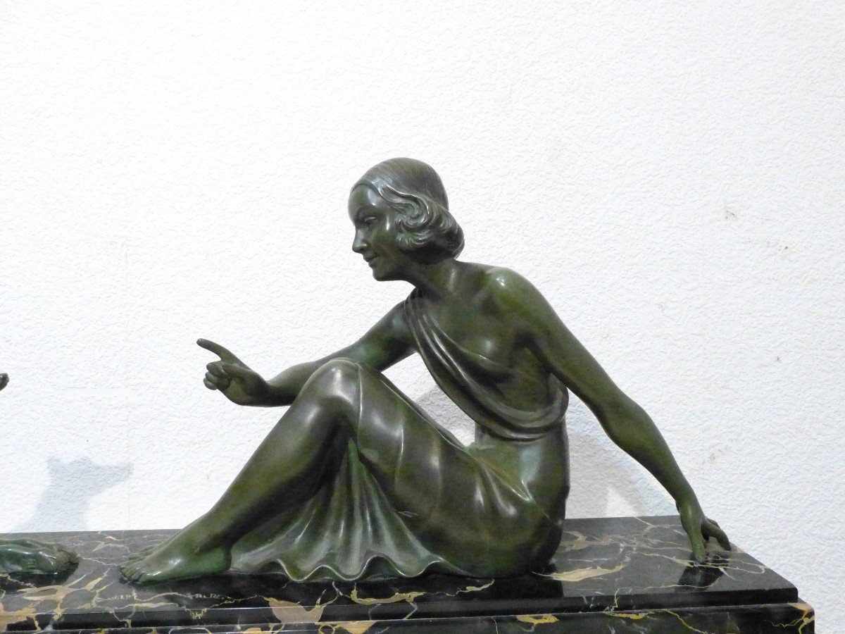 A. Godard Sculpture Art Déco Femme Au Lévrier Ed Reveyrolis -photo-2