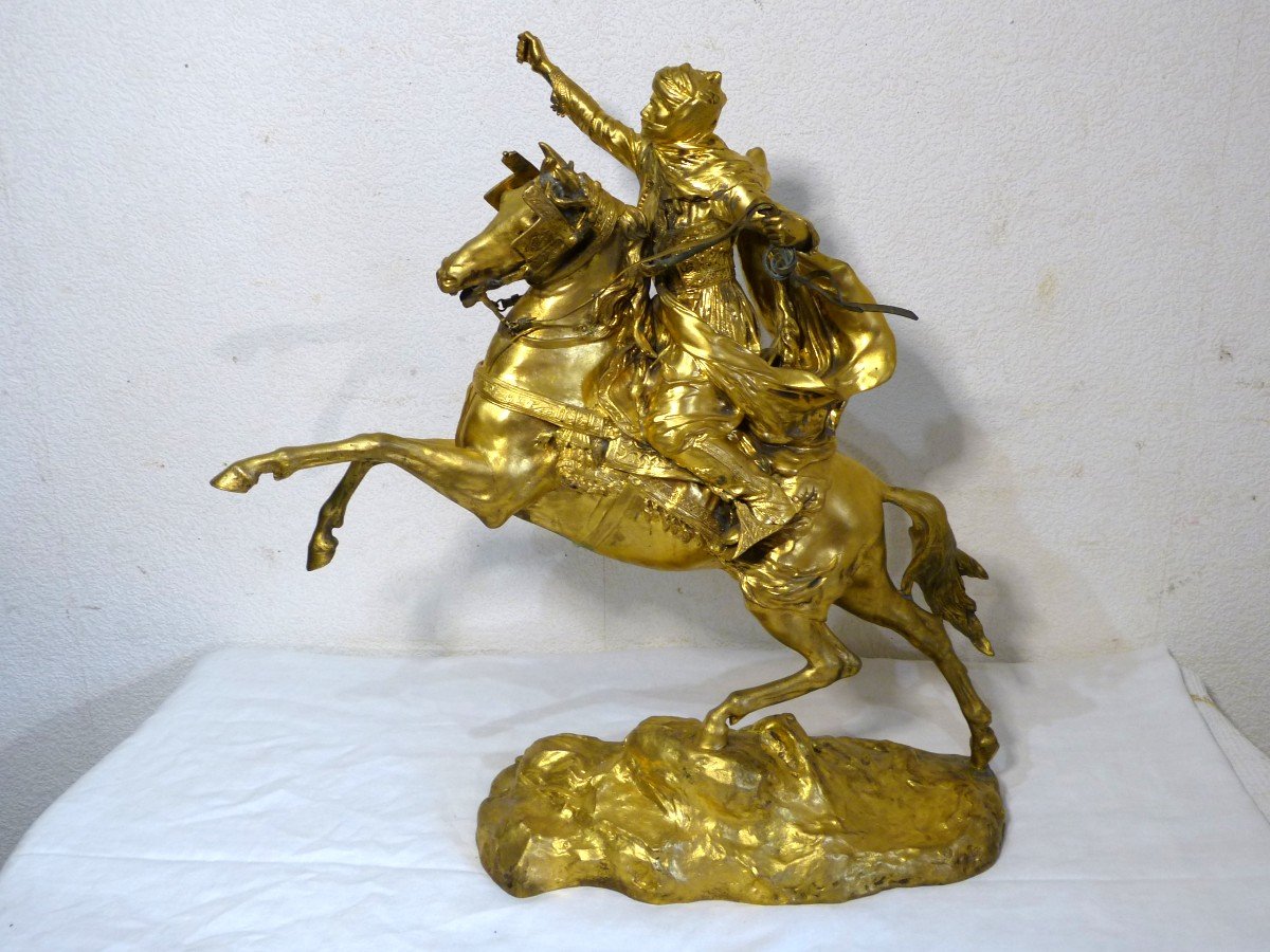 J.b Belloc Bronze, Cavalier Arabe Sur Cheval Cabré -photo-4