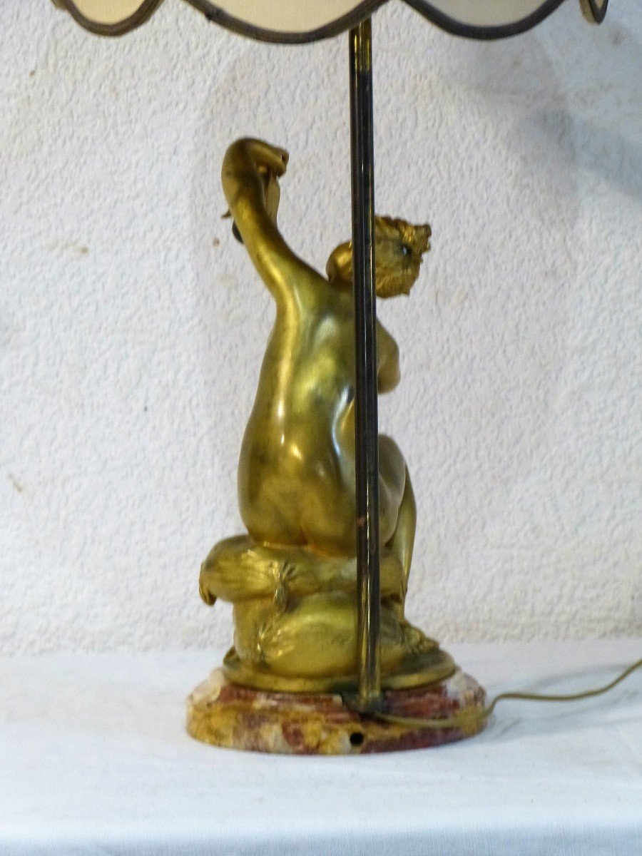 Lampe Art Nouveau En Bronze Doré Signée Labatut-photo-4