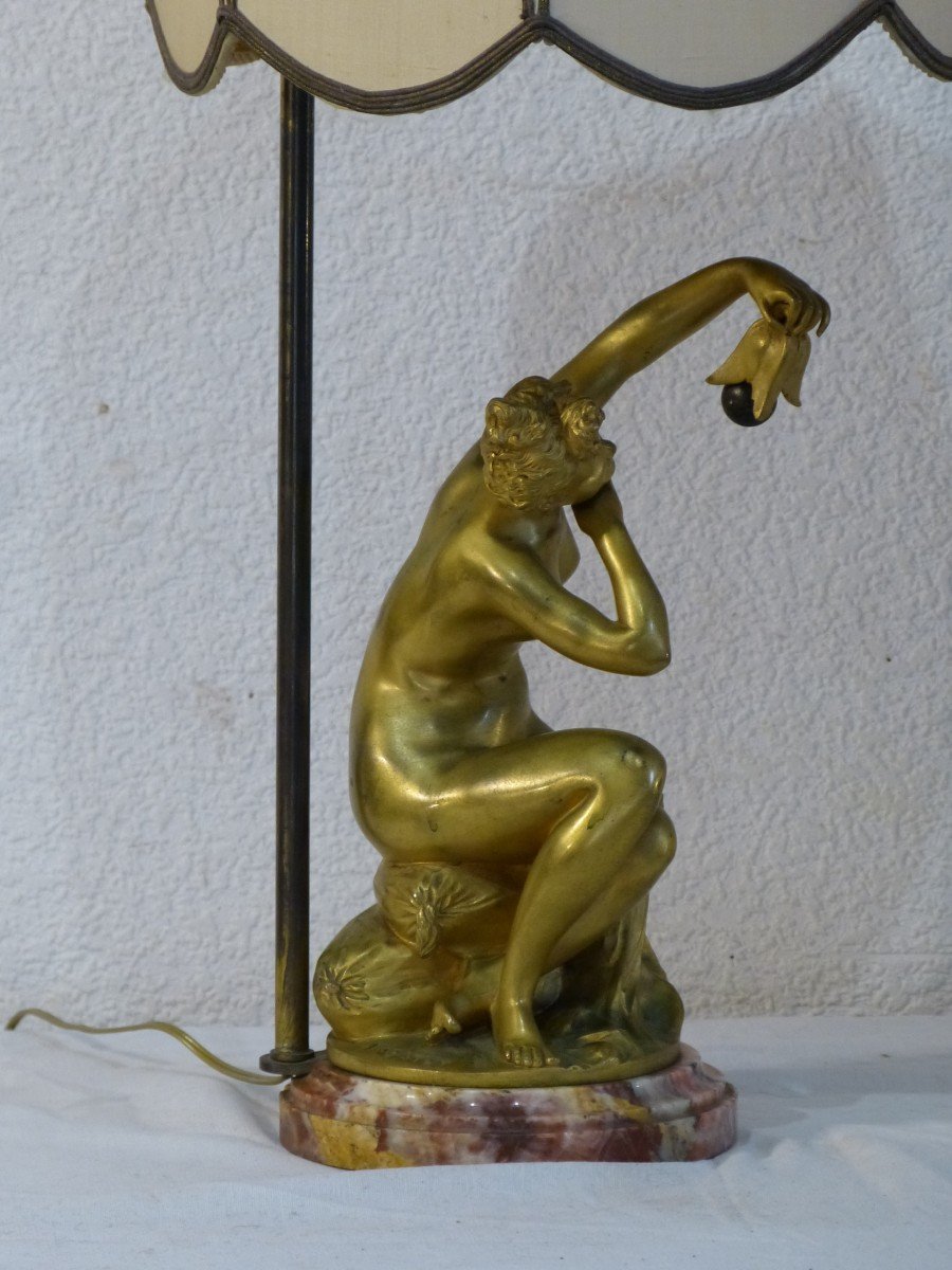 Lampe Art Nouveau En Bronze Doré Signée Labatut-photo-1