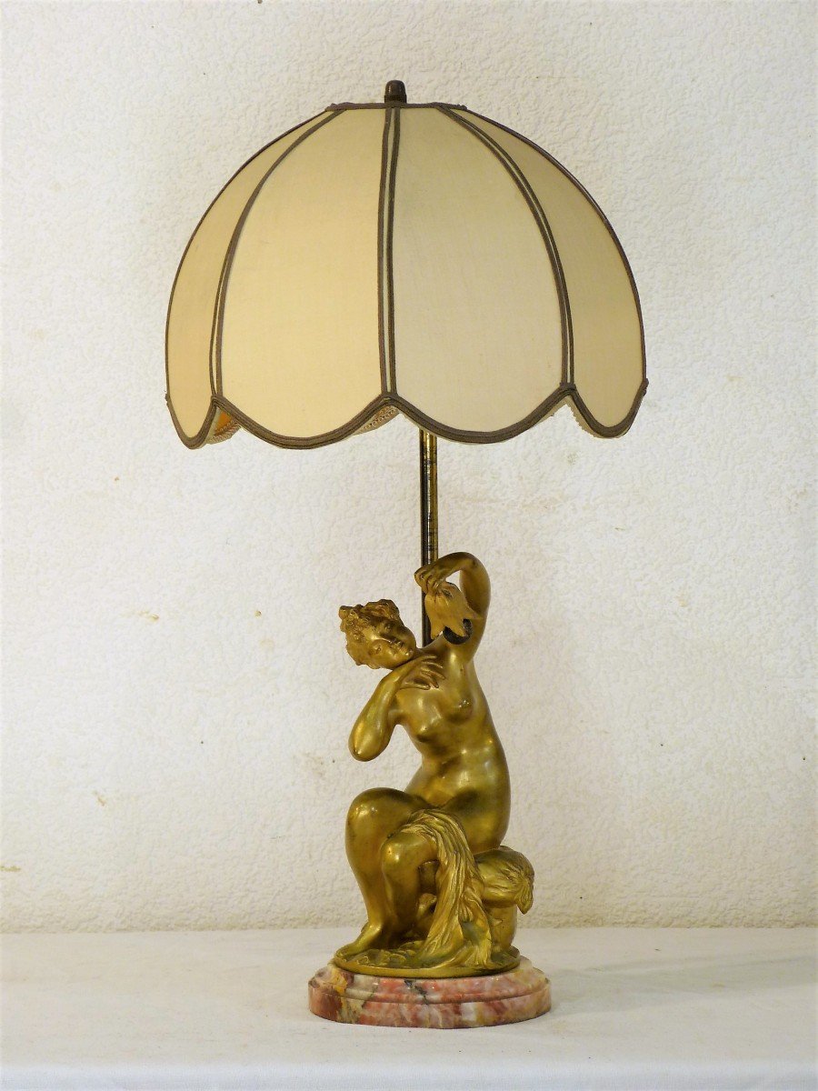 Lampe Art Nouveau En Bronze Doré Signée Labatut