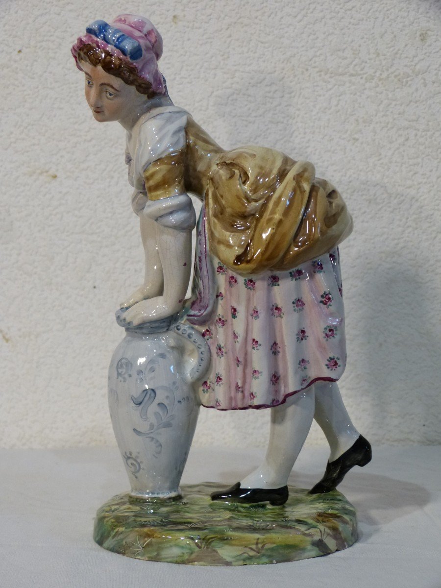 Saint Clément, Pair Of Earthenware Statuettes 25 Cm Romantic Couple-photo-3