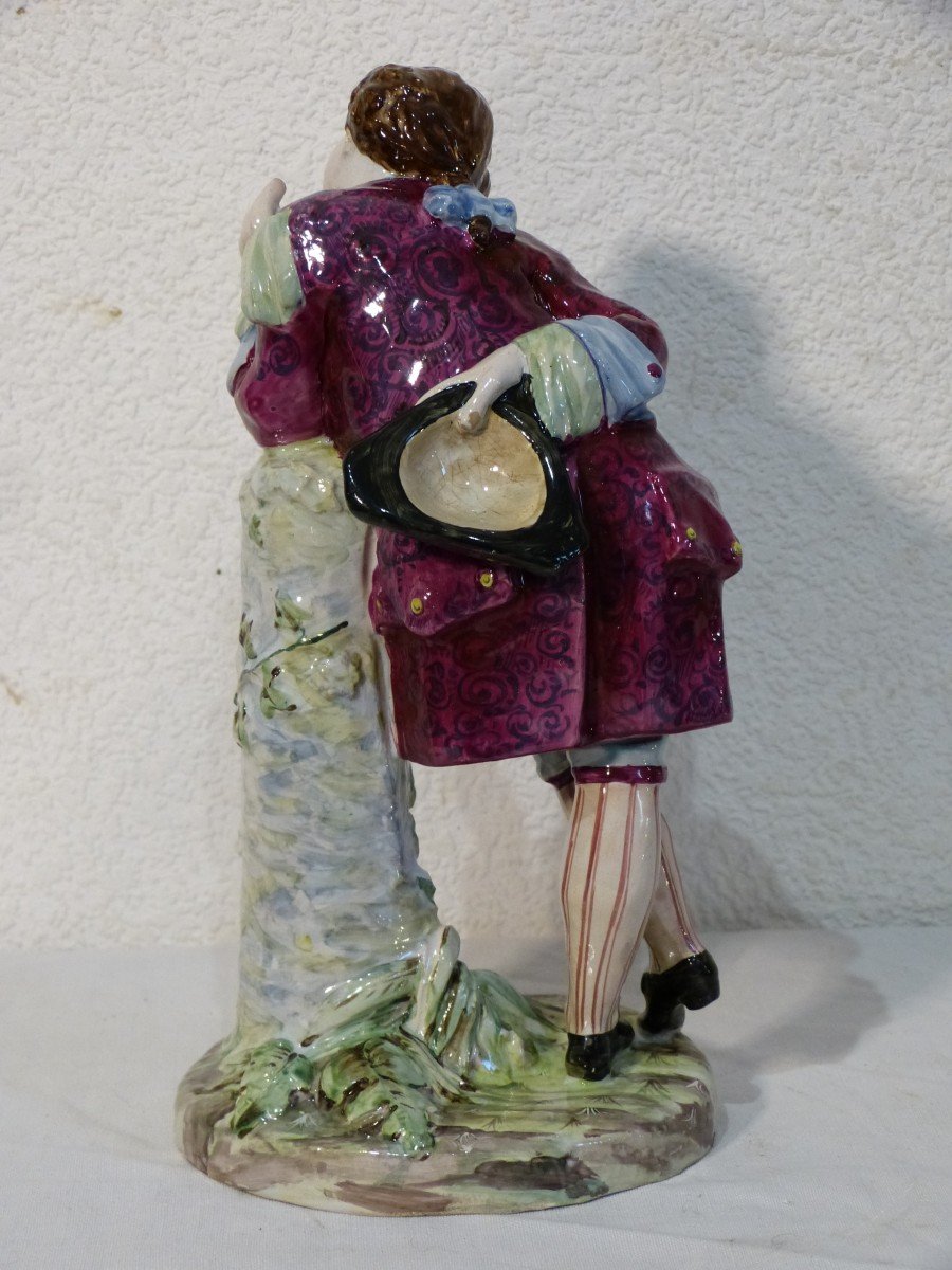 Saint Clément, Paire De Statuettes En Faïence 25 Cm Couple Romantique-photo-7
