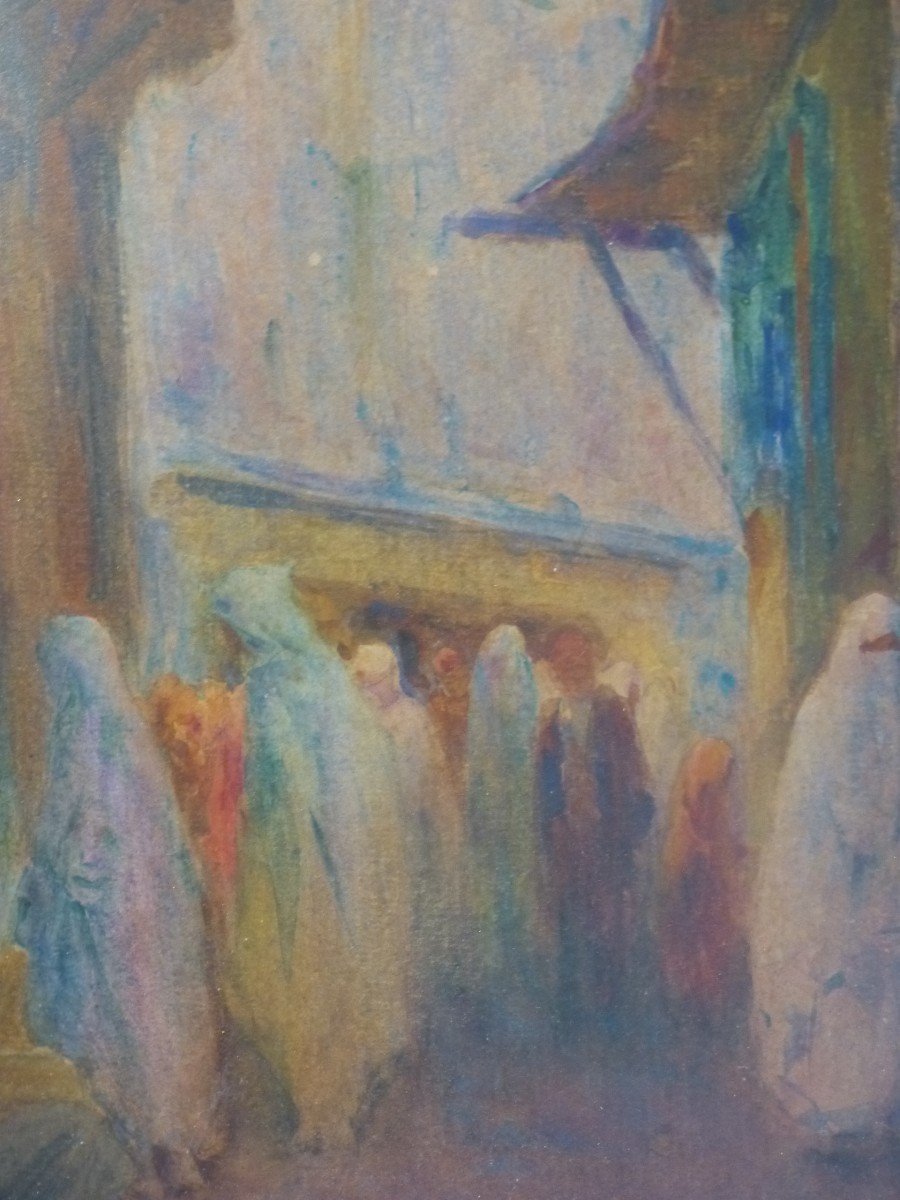 Alphonse Birck Aquarelle Orientaliste Scène De Marché-photo-3