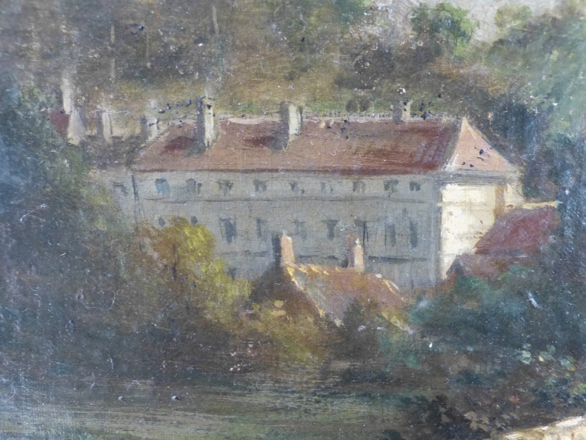 Tableau 19ème Paysage Au Château 77 X 92 Cm-photo-3