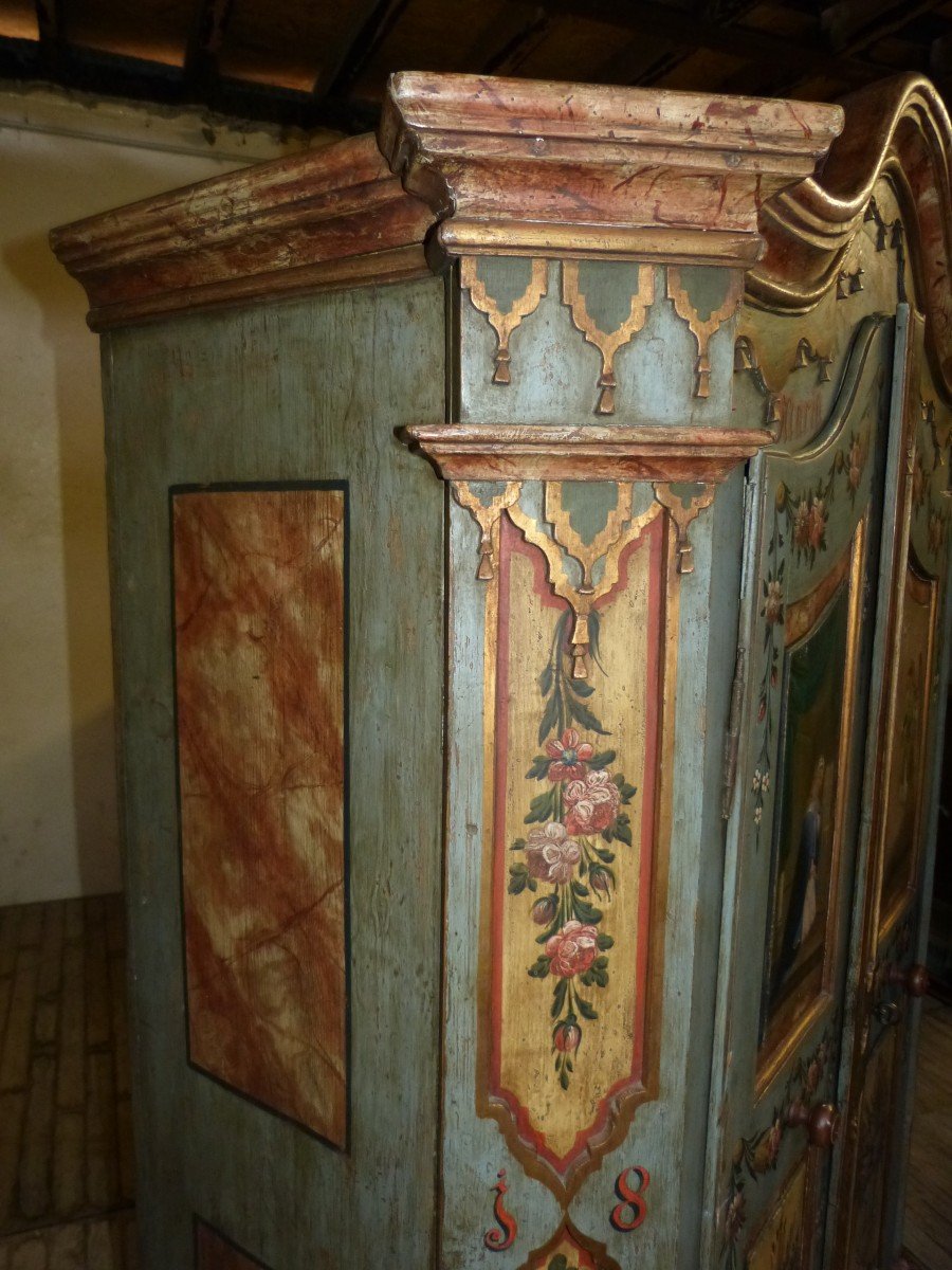 Petite Armoire Alsacienne De Mariage En Sapin Polychrome  H 194 Cm-photo-2