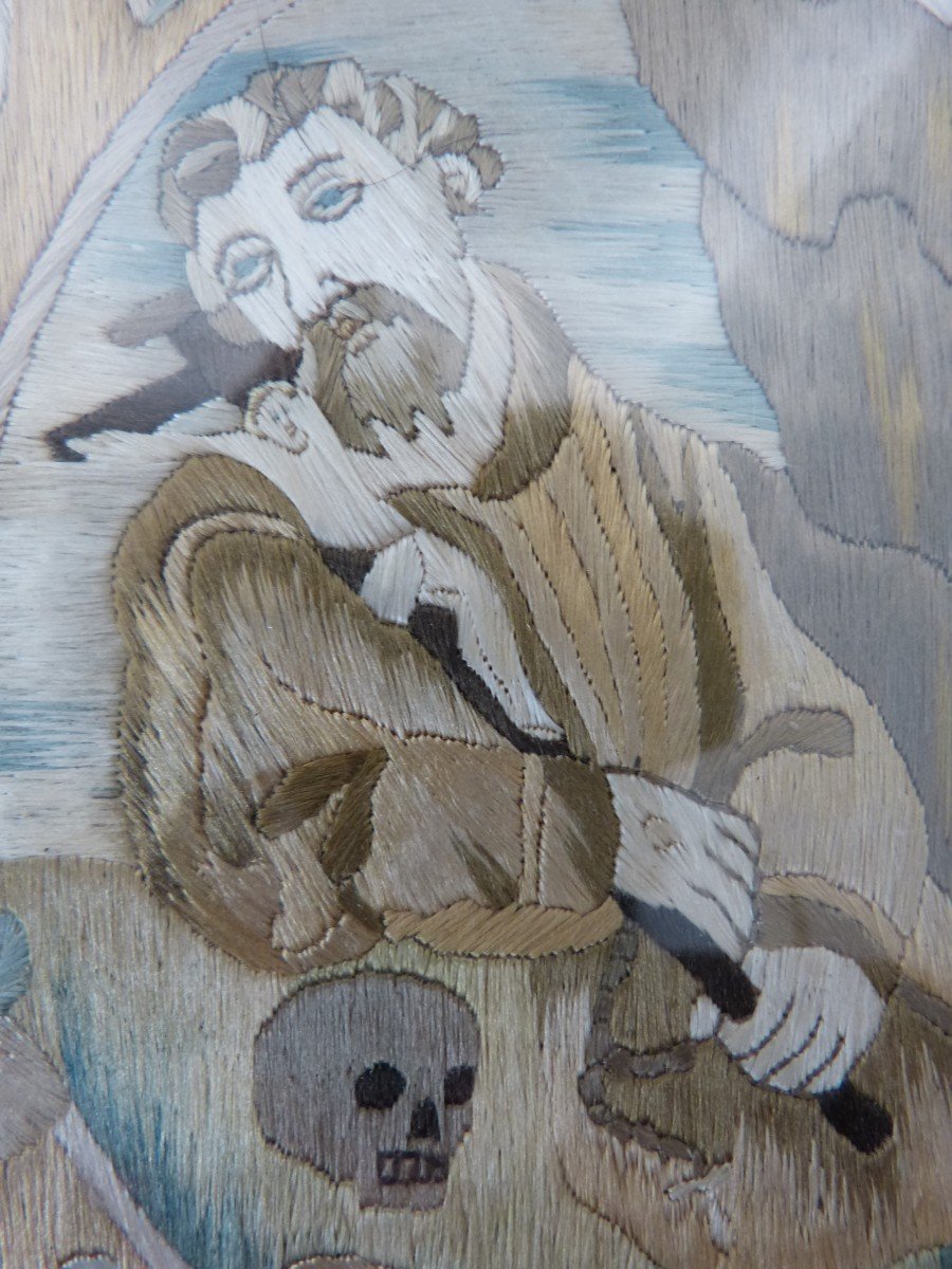 Embroidery On Paper: Saint Francis Of Assisi, 18th-photo-3