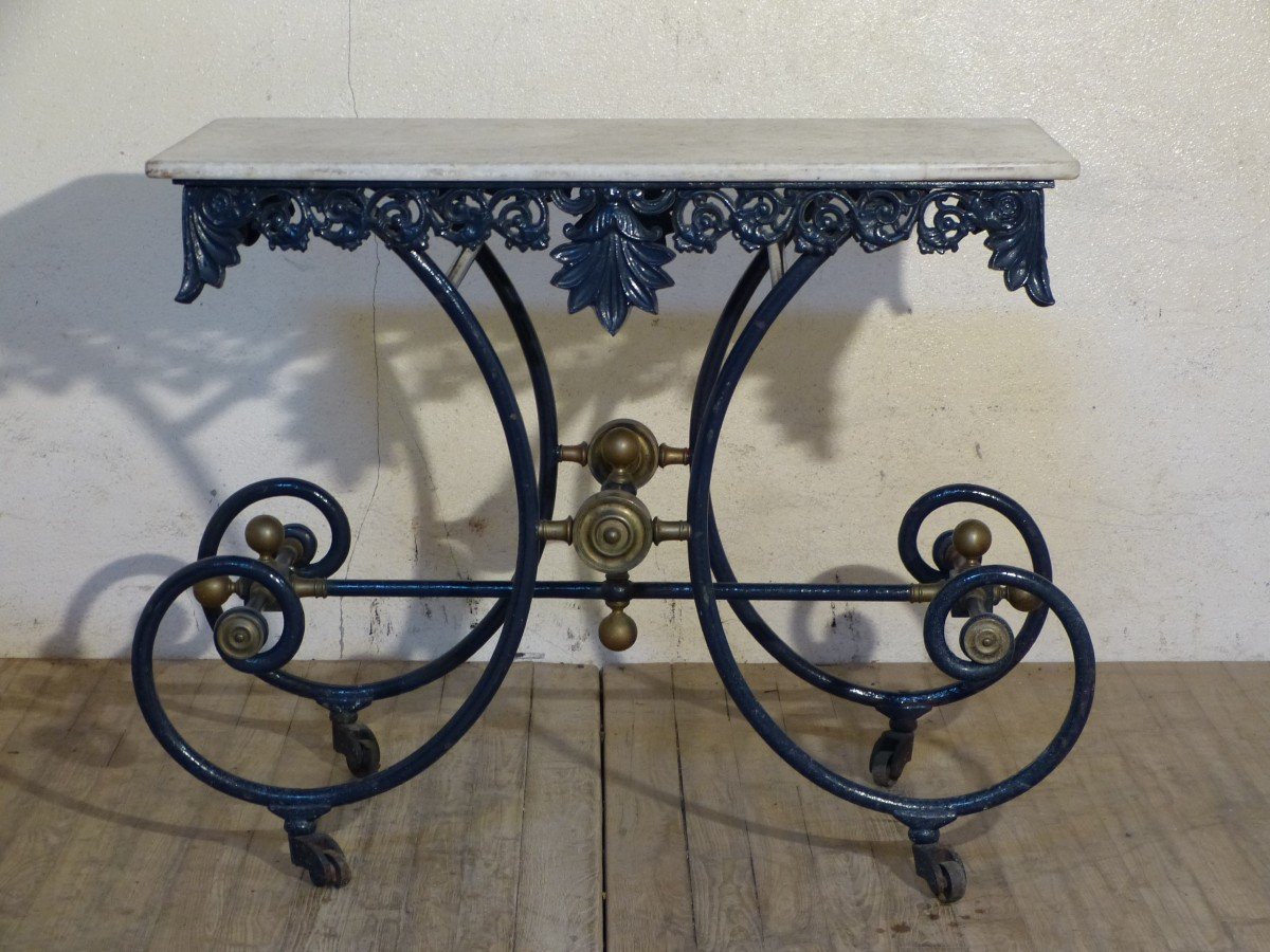 Butcher Table In Cast Iron Marble Top Late Nineteenth