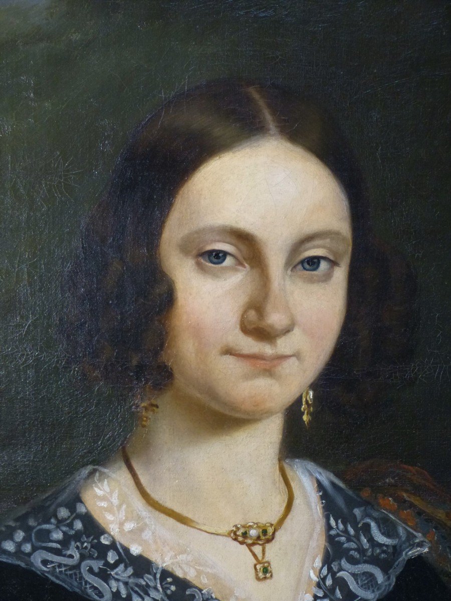 Portrait Of Young Girl Oil On Canvas 19th-photo-3