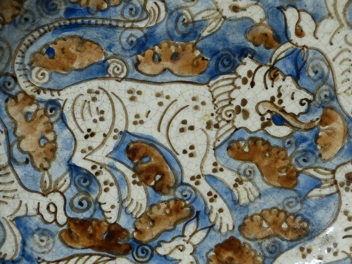 Edmond Lachenal, Dish Decorated Iznik Panther And Antelopes-photo-1