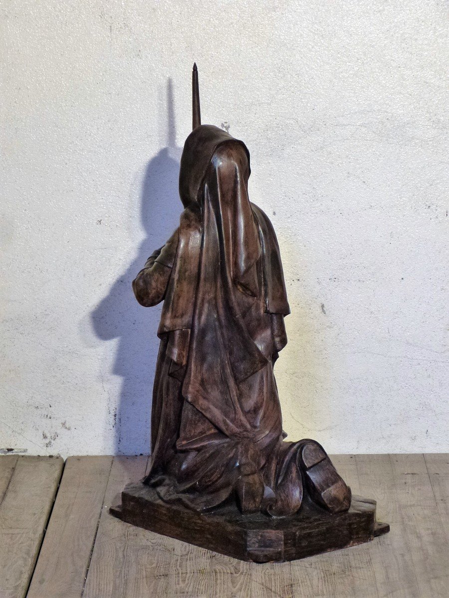 Saint Bernadette Satue In Cast Iron 19th Catholic Institute Of Vaucouleurs-photo-3