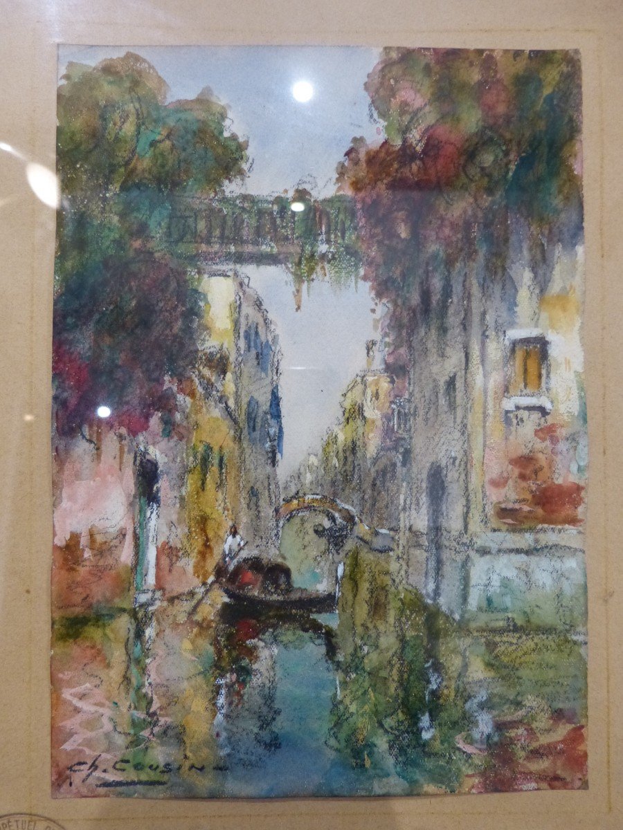 Charles Cousin, Paire d'Aquarelle  Venise-photo-2