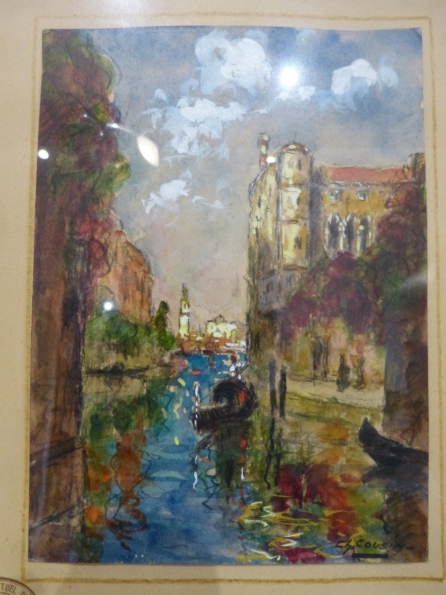 Charles Cousin, Paire d'Aquarelle  Venise-photo-3