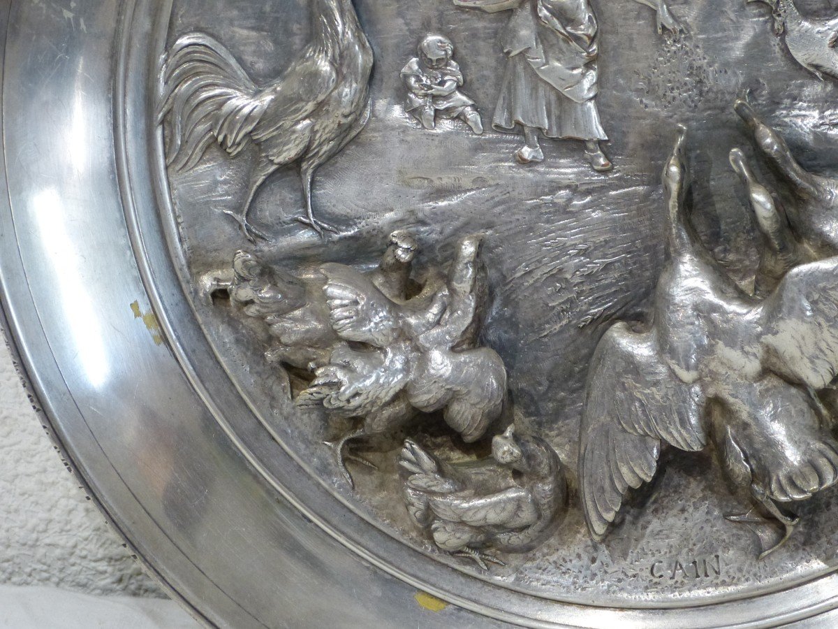 Large Dish Christofle And Cain Prix Agricole Silver Bronze-photo-3