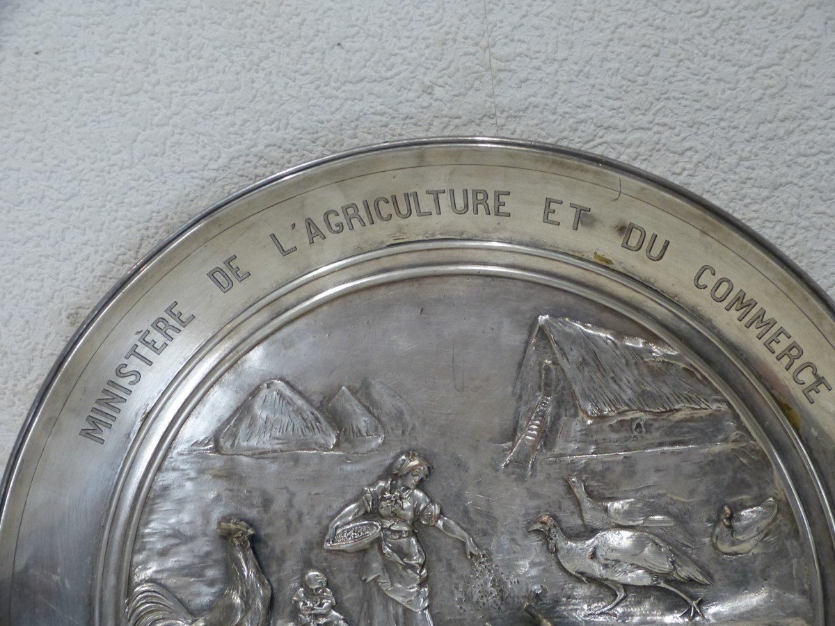 Large Dish Christofle And Cain Prix Agricole Silver Bronze-photo-4