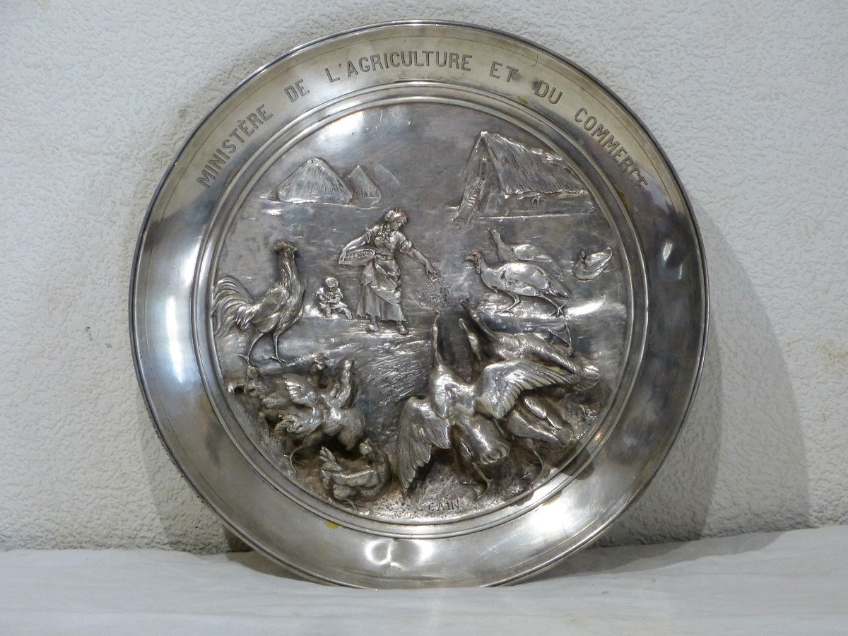 Large Dish Christofle And Cain Prix Agricole Silver Bronze