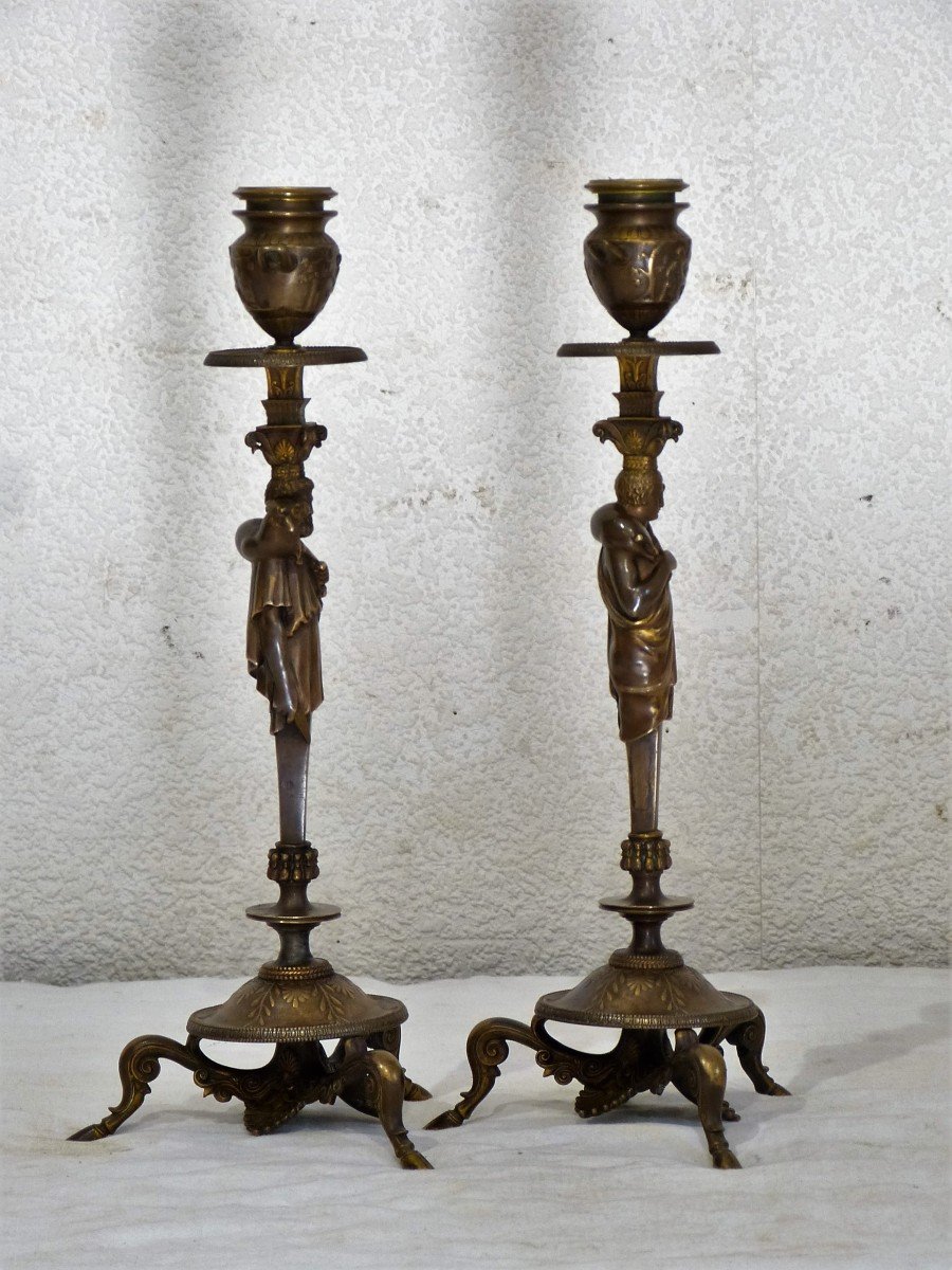Paire De Flambeaux Barbedienne En Bronze-photo-4