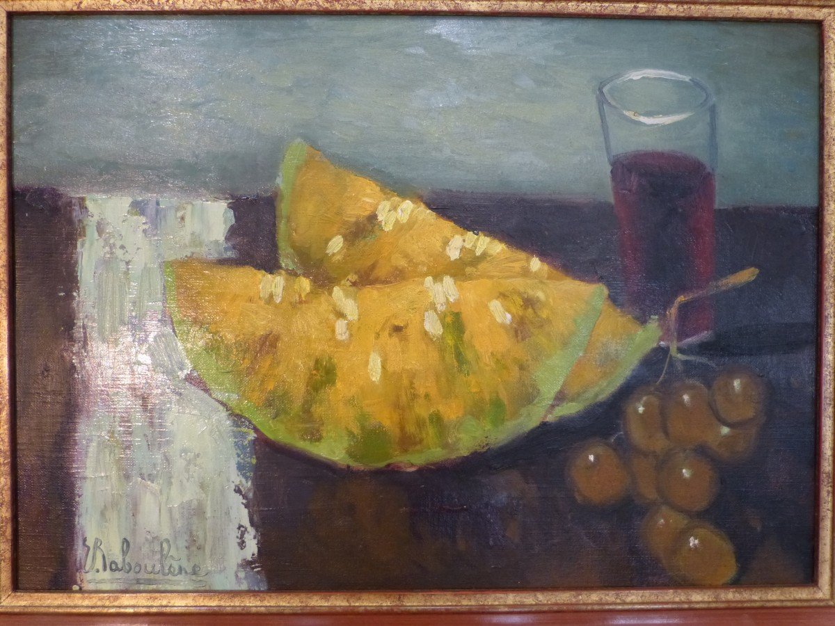 Eugène Bouboulène, Nature Morte Au Melon Et Raisins-photo-2