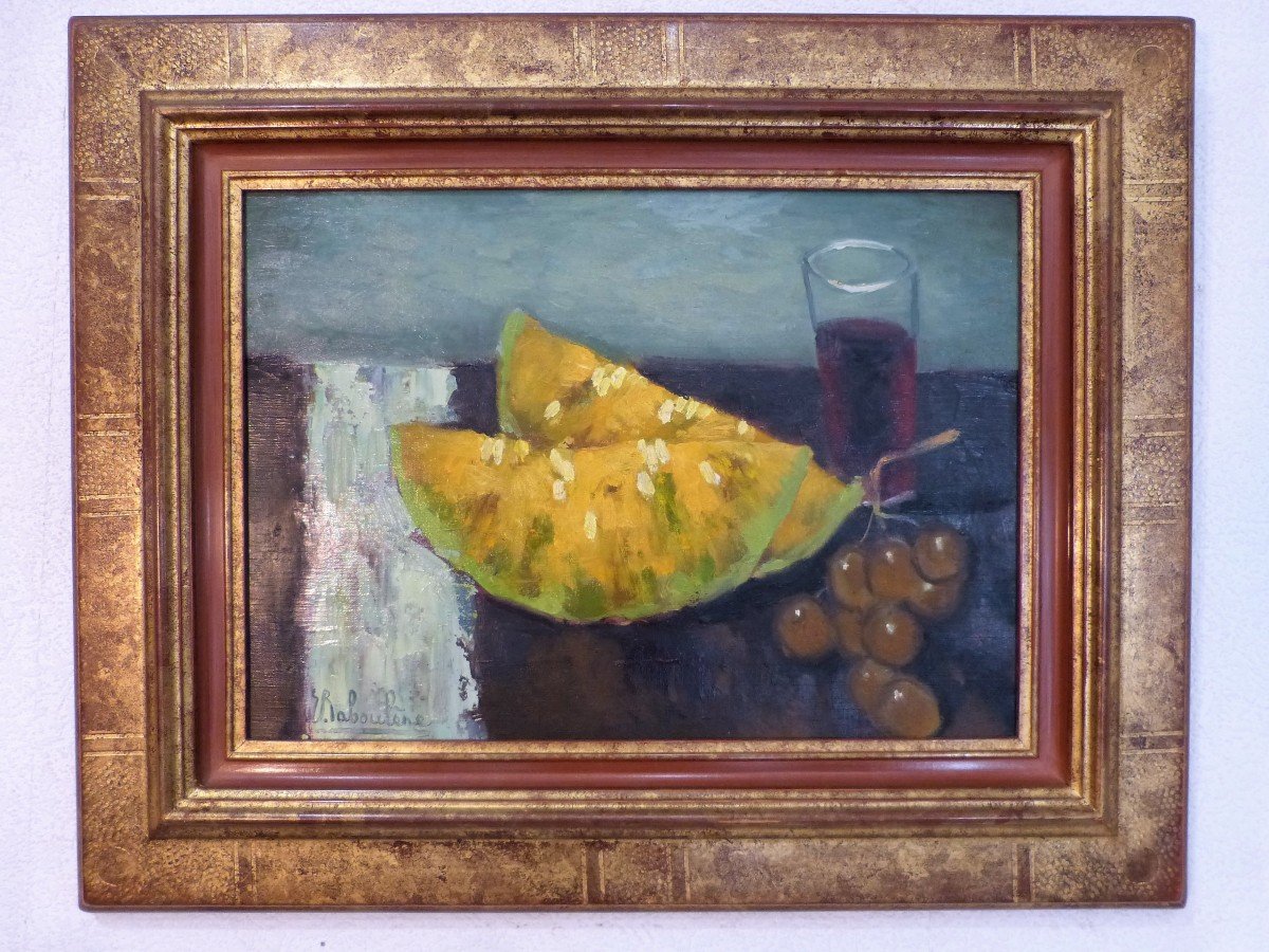 Eugène Bouboulène, Still Life With Melon And Grapes