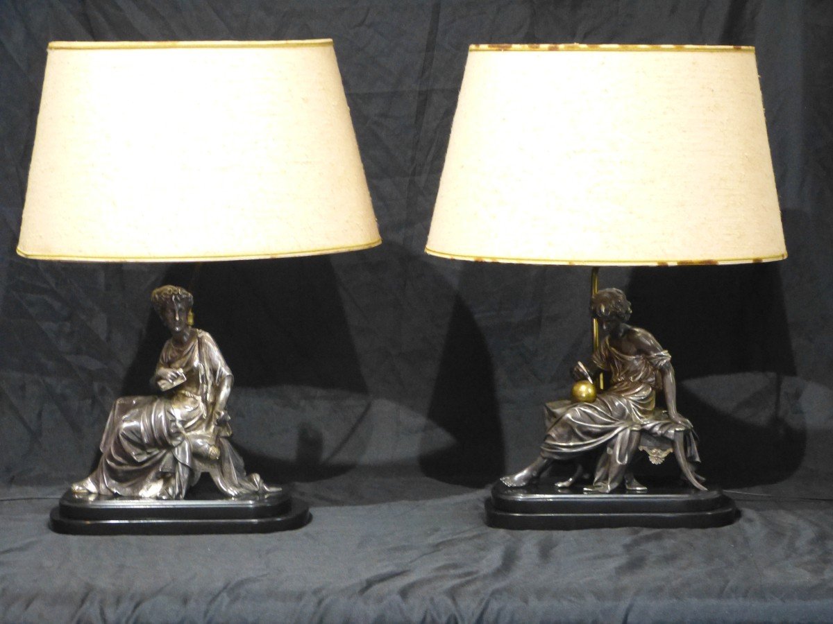 Beautiful Lamps In Silver Bronze Late Nineteenth-photo-2