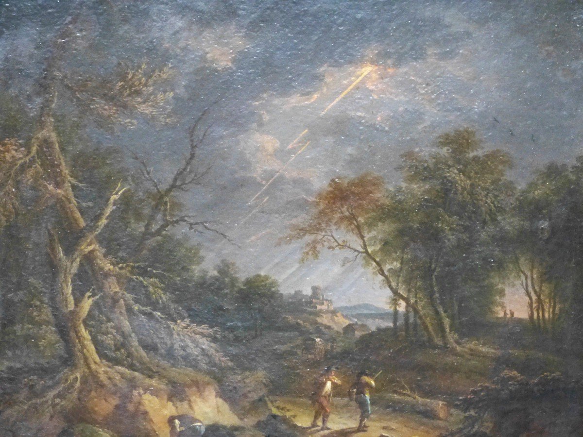 French School 18th Landscape Under The Storm With A Lightning-photo-2