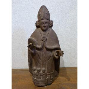 Saint Nicolas Statue In Sandstone From The Vosges 17th, 65 Cm