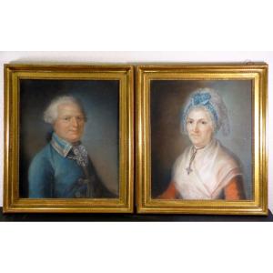 Pair Of 18th Century Pastel Portraits By Marie Therese De Montpetit 1791