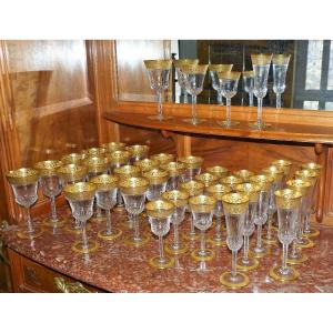 Saint Louis Thistle Service De Verres Cristal Doré 40 Pièces