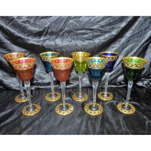 Saint Louis Colored Crystal Callot Or 8 Glasses Roemer Dlg Thistle