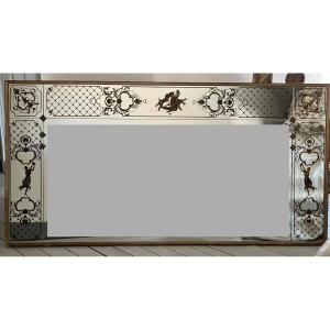 Grand Miroir Eglomisé Venise Horizontal 202 x 102 cm Années 50