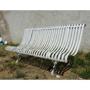 Large Garden Bench In Cast Iron And Iron Blades 19th Pair Possible