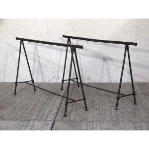 Pair Of Large Wrought Iron Trestles 18th Table Base