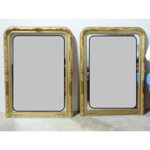 Pair Of Large Golden Mirrors 152 Cm, 19th Time Mercury Mirrors