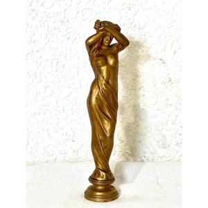 Cachet Art Nouveau En Bronze Doré Sculpture Baigneuse Drapée 