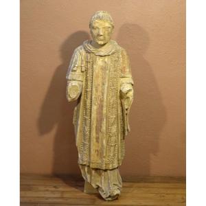 Large Limestone Statue Bishop, 17th Century, 102 Cm