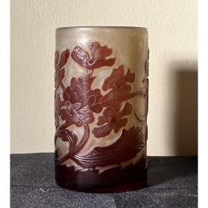 Petit Vase Gallé Rouleau Décor Ombelle Art Nouveau