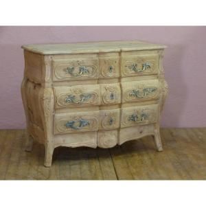 Petite Commode Galbée En Arbalète En Chêne Blanchi 98 Cm Style Louis XV 