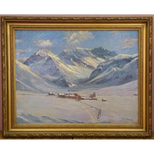 Tableau Paysage De Montagne Neige Par Stuck Peintre Alsacien Originaire De Saverne