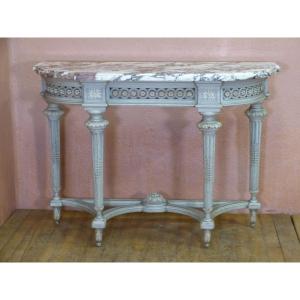 Grande Console Louis XVI En Bois Laqué Dessus Marbre 119 Cm De Large